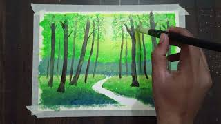 How to draw a forest / Acrylic Painting for beginners / Easy Acrylic Painting