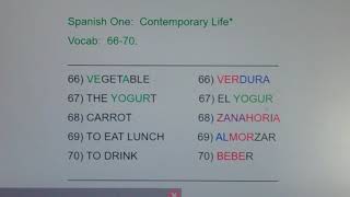 1 CL 66-70*:  verdura, yogur, zanahoria, almorzar, beber...