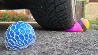 Crushing Crunchy & Soft Things by Car! Rainbow ball and Anti Stress