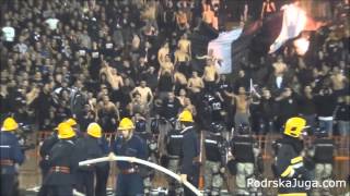 Partizan fans "playing" with fire fighters