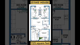 25' X 45' House Plan | 25 by 45 home Plan | 1125 sqft Map with 2 bhk car Parking #shorts