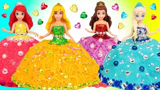 Miniature Dolls Dress Up - 4 Sparkle Clay Dresses for Disney Princesses / DIY & Crafts