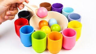 Rainbow Balls and Cups - Learn Colors, Numbers, and Spanish Words for Toddlers and Babies!