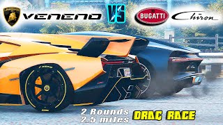 Lamborghini Veneno vs Bugatti Chiron 2.5 mile 2 Round | Veneno vs Chiron