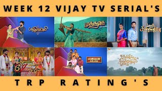 WEEK 12 VIJAY TV SERIAL'S  TRP RATING'S (URBAN)🔥 | VIDEO'S WORLD | TAMIL | 2022 | SERIAL UPDATES