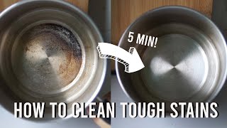 HOW TO CLEAN A BURNT POT, STAINLESS STEAL POT BURN. LIFE HACK. LIFE TIP. VINEGAR AND BAKING SODA