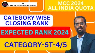 MCC 2024-All India Quota (AIQ) Category wise closing rank 2023..Expected Rank 2024...Category -ST