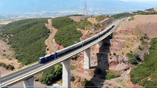 TRAINOSE Intercities ICs over Long Viaducts at Stirfaka and Agios Serafim - Greece (drone) - [390]