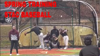 Spring training baseball catcher crushes a double on 1 bounce over the 440 foot fence