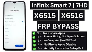 Infinix Smart 7 / 7 HD Frp Unlock Android 12/13/ Infinix (X6516) (X6515) Google Account Bypass