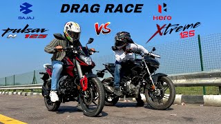 bajaj pulsar n125 vs hero Xtreme 125r | drag race  | amazing battle 😱