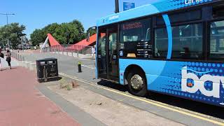 Cardiff Bay: rising bollards in operation to let a bus through