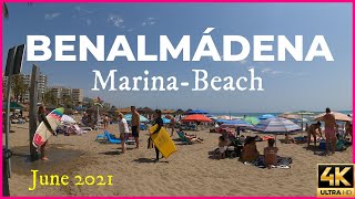 Benalmádena Marina playa, Málaga Spain 🌞 Costa del Sol ✔✔ Walking tour Junio 2021 [4K 60 fps]