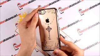 Apple iPhone 7 Swarovski Taşlı Anahtar Desenli Şeffaf Kılıf Tanıtımı