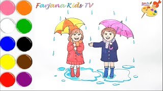 How to draw a rainy day with boy & girl  || Art video || Drawing