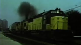 Chicago & Northwestern Railroad (C&NW) freight and commuter trains action 1980