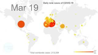 Daily new cases of COVID-19 across the world - 80 days of coronavirus animation