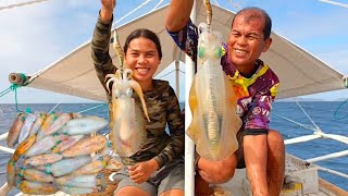 JACKPOT HINDI NAGTAGAL SINALUBONG AGAD NG NAGLALAKIHANG PUSIT || CATCH, COOK AND SELL