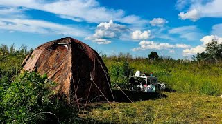 Рыбалка с сыном / Установка палатки УП 2 / Ночуем у озера