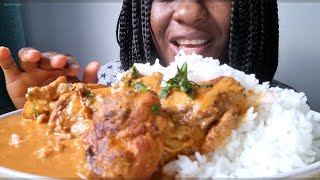 THE MOST DELICIOUS BUTTER CHICKEN WITH GIATE TRAY OF WHITE RICE EATING SHOW MUKBANG