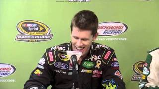 Carl Edwards tells Brad Keselowski "Screw you brad" in Media Center