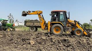 JCB 3DX Backhoe Going Farm Making || Soil Loading In Mahindra 475 DI And John Deere 5105