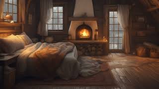 Cozy Winter Room Ambience with Fireplace Sounds And Howling Wind