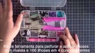 Kit de Ferramenta para Perfurar e Aplicar Ilhoses com Estojo e 100 Ilhoses inclusos