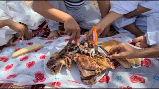 Lunch during a stop on the way to Merkeye from Bir Moghrein to Merkeye in Mauritania.