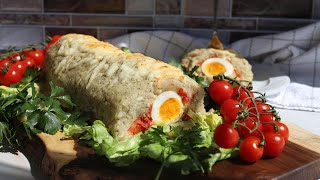 Mashed Potato Roll Stuffed with Eggs and Roasted Peppers (Gluten Free)