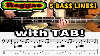 REGGAE BASS TABS - 5 LINES in the style of famous songs