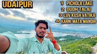 UDAIPUR top 4 tourists places, Pichola lake , Dudh talai , Luv kush vatika , Karni mata mandir 🛕