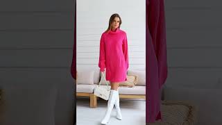 KIRUNDO Women's 2024 Trendy Fall Winter Lightweight Oversized Turtleneck Sweater Dress