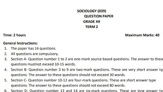 Class 12 Sociology Final Exam Question paper (2021 - 2022) | Cbse - Term 2