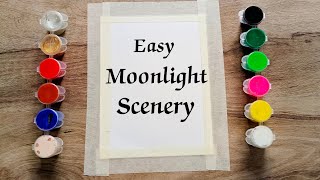 Easy Moonlight Scenery / Easy Watercolor painting for beginners / Painting for Beginners