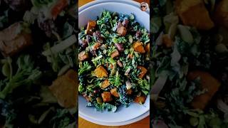 Kale Lacinato Salad with Broccolette, Sweet Potato, Beans with Homemade Cashew Turmeric Dressing