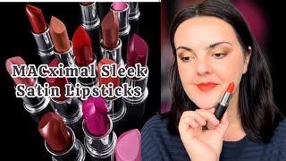 Mac Cosmetics Macximal Sleek Satin Lipstick Creamy Moisturising Lipsticks swatches /11 shades