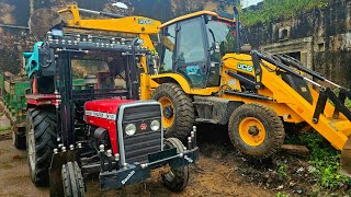 New Jcb 3dx Backhoe Machine Loading Mud in 3 Massey 241&1035 Tractors | Tractors for Kids