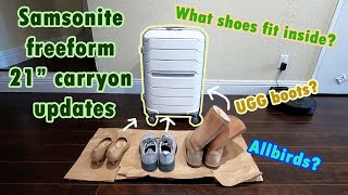 SAMSONITE FREEFORM 21" CARRY-ON LUGGAGE REVIEW UPDATES + WHAT SHOES FIT INSIDE