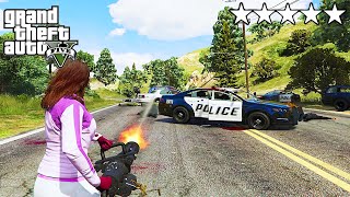 GTA 5 CRAZY GIRL FIVE STAR WANTED LEVEL POLICE RAMPAGE ESCAPE LOS SANTOS! Amanda De Santa