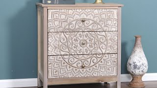 How to Assemble PHI VILLA 3 Drawers Distressed Painted Accent Storage Cabinet, IF-458