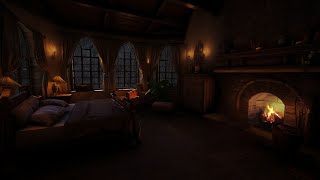 Cozy Castle Ambience ⛈️ Relaxing Fireplace with Soothing Rainfall Sounds 😴 Deep Sleep