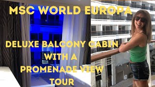 MSC WORLD EUROPA NEW CRUISE SHIP DELUXE BALCONY CABIN WITH PROMENADE VIEW #11248: TOUR & INSIDE LOOK