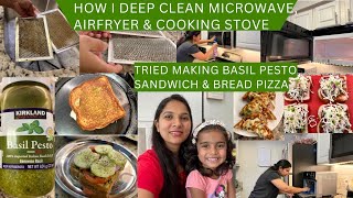 MADE🌿Costco Basil Pesto Sandwich & Bread Pizza/Deep Cleaning Kitchen Routine/Indian Mom Life in USA