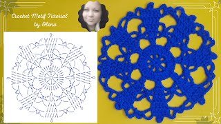 CROCHET PATTERN - 108: Lace Crochet Round motifs doily "Rays", 7 rows