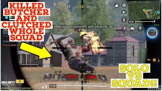 I CLUTCHED WHOLE SQUAD & KILLED THE BUTCHER AT SAME TIME IN 10 HP 😱 | SOLO VS SQUAD