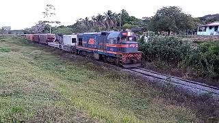 Trem com vagões avariados e sucateados subindo para Alagoinhas.