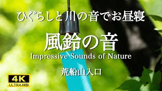 軽やかで美を極めた風鈴の音とヒグラシの声, 川のせせらぎ. The beautiful sound of the wind chime and the voice of cicadas.