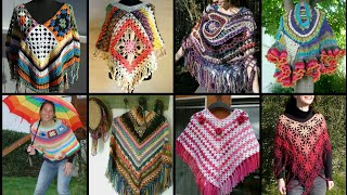 Fabulous designs of Crochet cap shawl / poncho pattern cotton yarn granny Square UK - US fashion