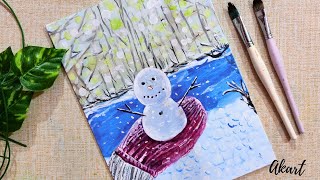 Cute Snowman Painting/ Acrylic Painting/ Step By step